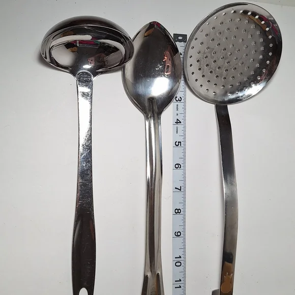 Stainless Steel Kitchen Tools Set of 3 Pieces ladle-skimmer & spoon - Picture 2 of 10